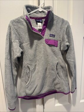 Patagonia Gray Fleece Pullover with Purple Accents